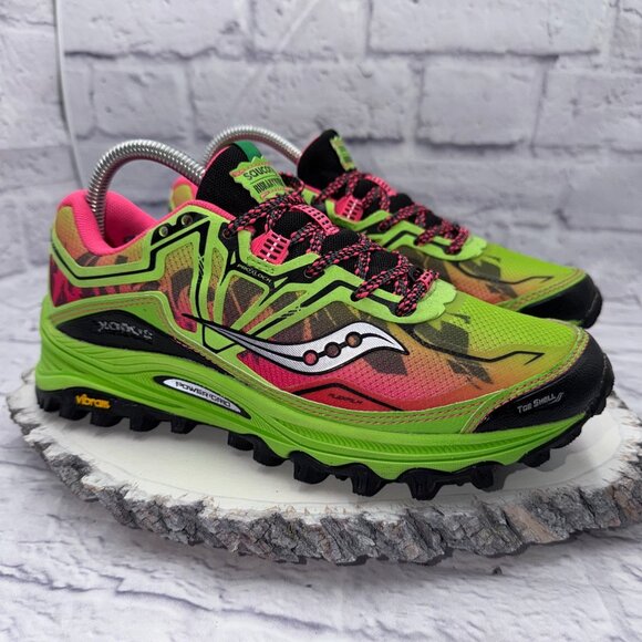 Saucony Xodus 6.0 Vibram Trail Running Shoes Women's Size 8 Neon Sneakers - Picture 2 of 13